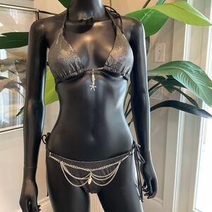 Shimmery Black Bikini with Charming Bikini Charms!